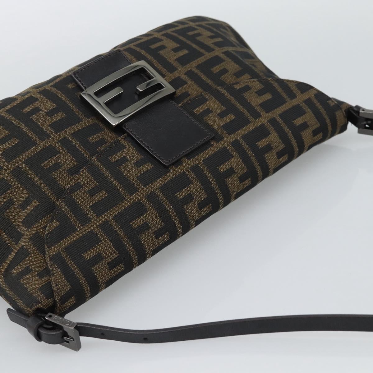 FENDI Zucca Canvas Mamma Baguette Shoulder Bag Brown Black Auth BA14364SAV
