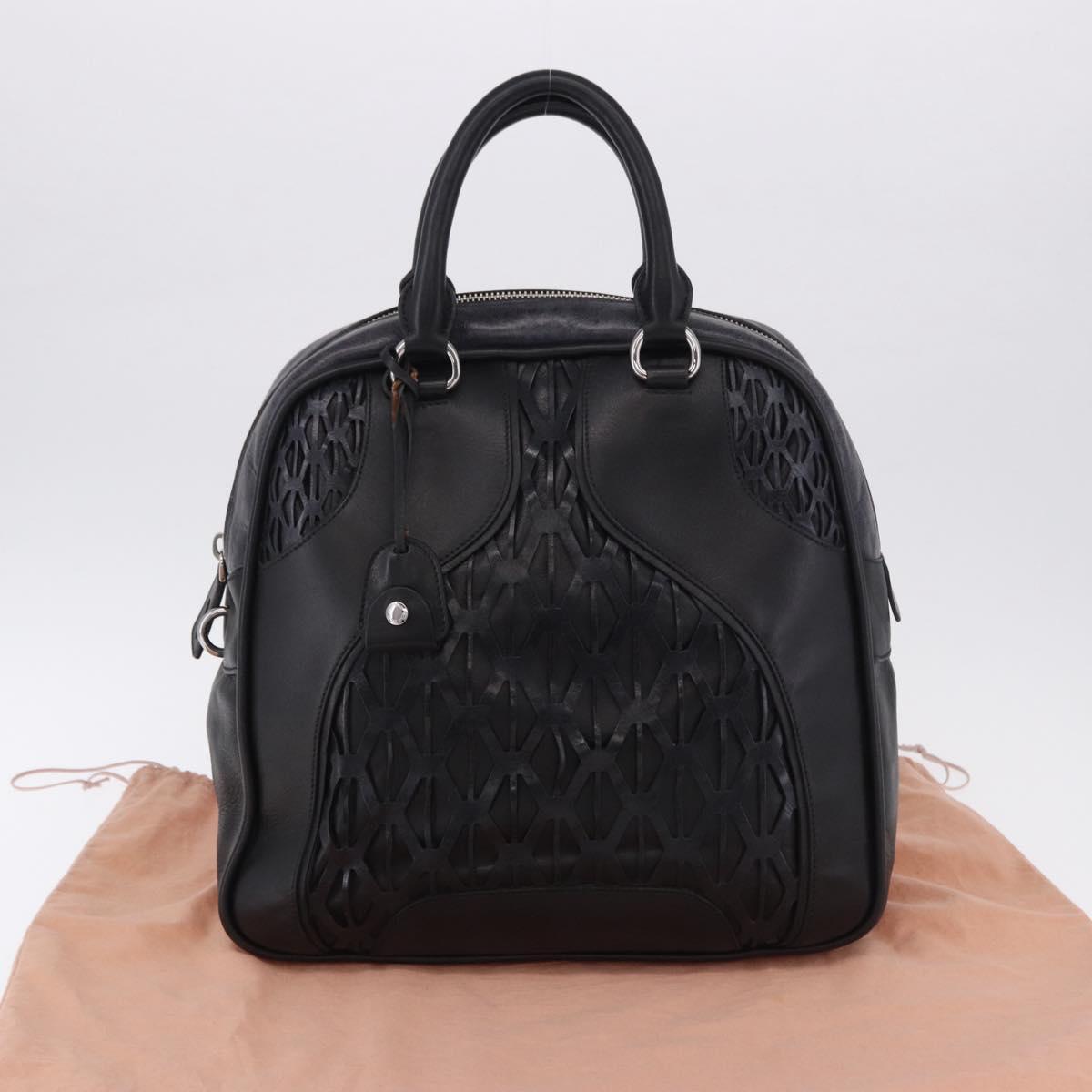 Miu Miu Hand Bag Leather Navy Silver Auth BA14365A
