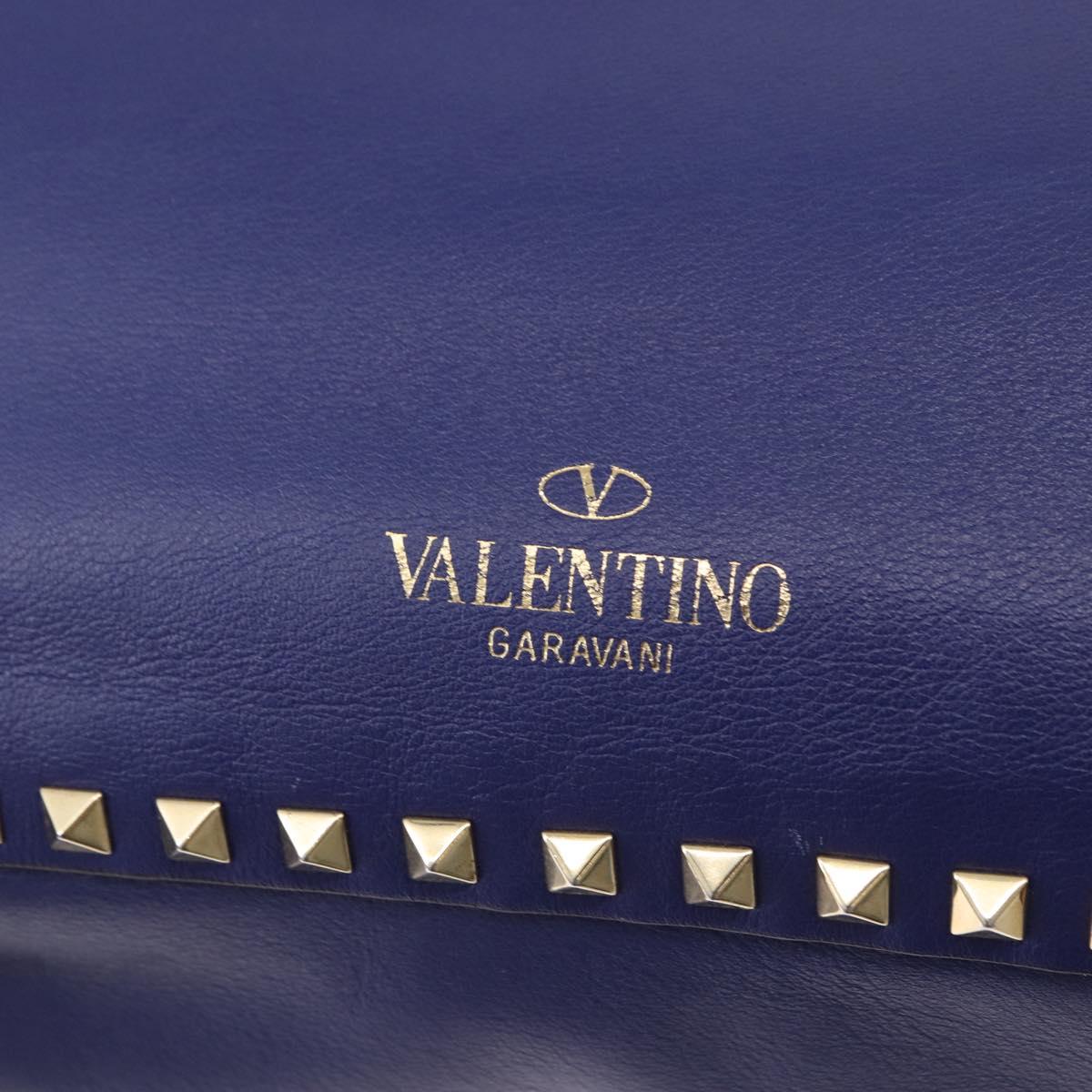 VALENTINO Rock Studs Hand Bag Leather 2way Blue Gold Auth BA14368