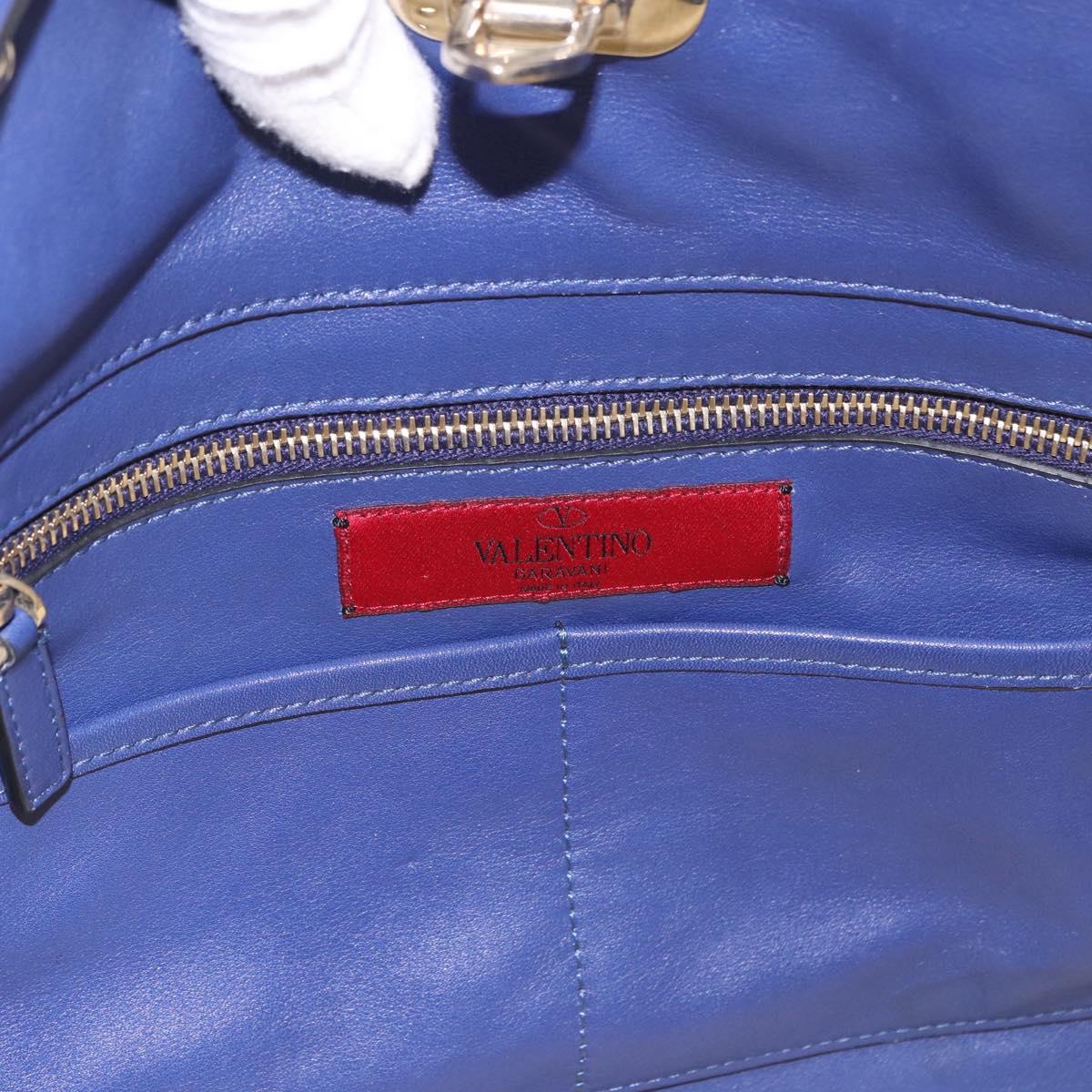 VALENTINO Rock Studs Hand Bag Leather 2way Blue Gold Auth BA14368