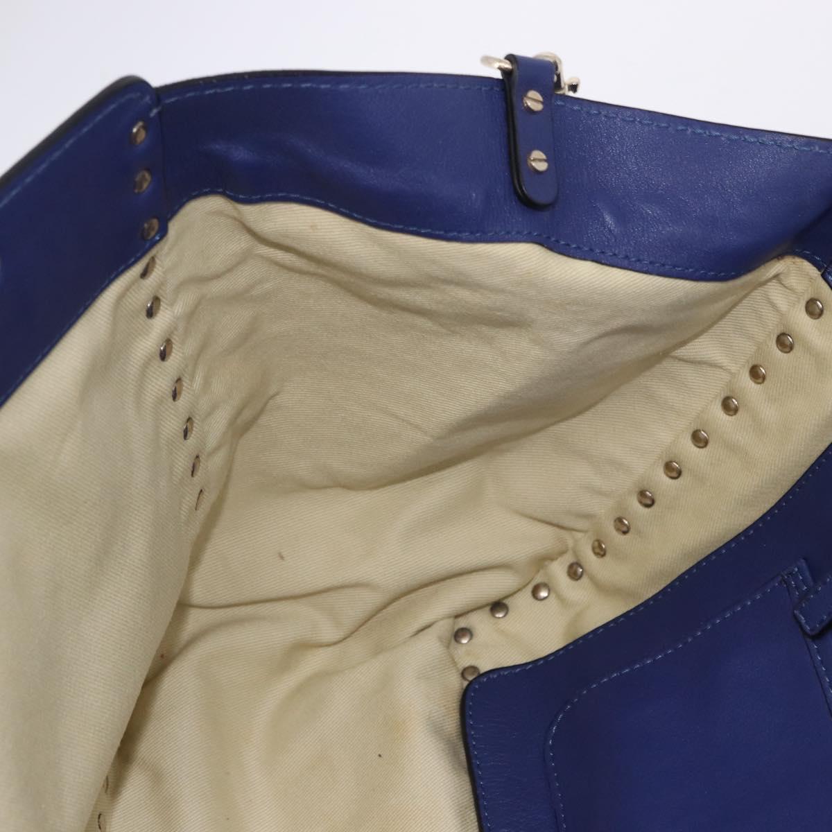 VALENTINO Rock Studs Hand Bag Leather 2way Blue Gold Auth BA14368
