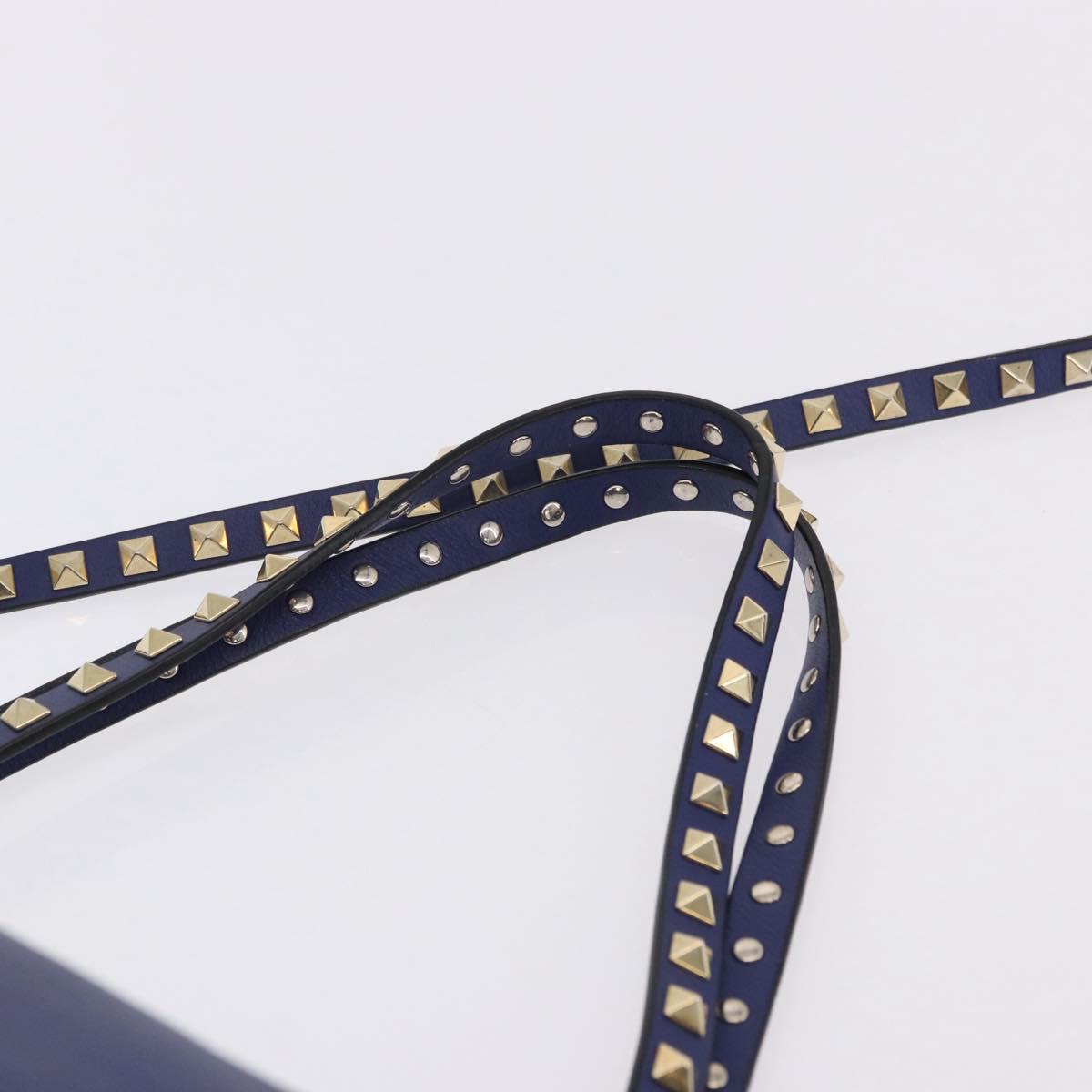 VALENTINO Rock Studs Hand Bag Leather 2way Blue Gold Auth BA14368
