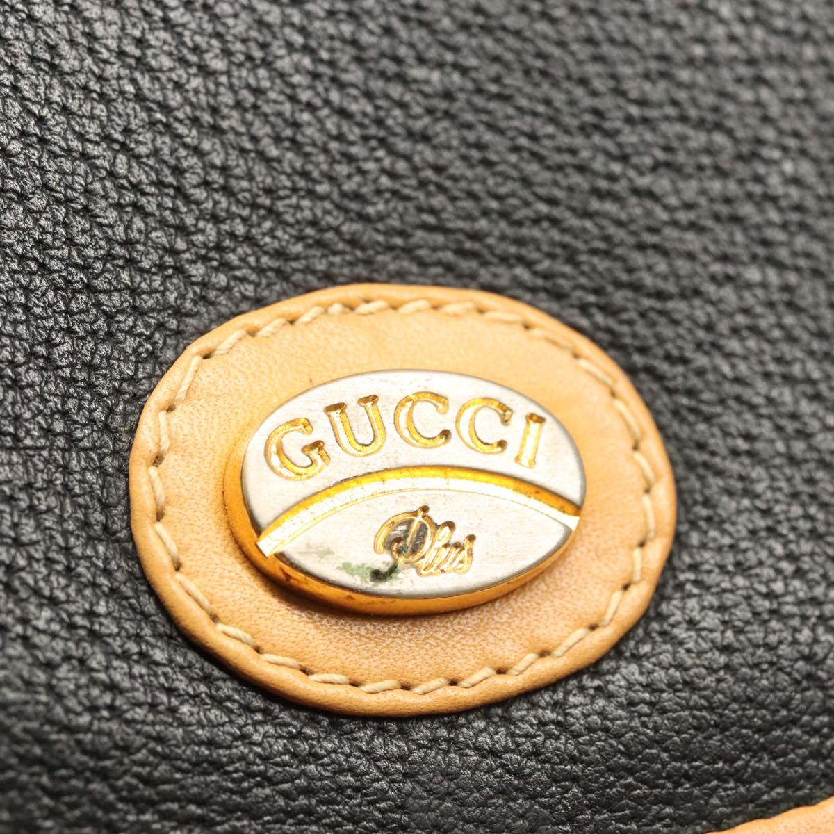 GUCCI Shoulder Bag Leather Black Gold Auth BA1437