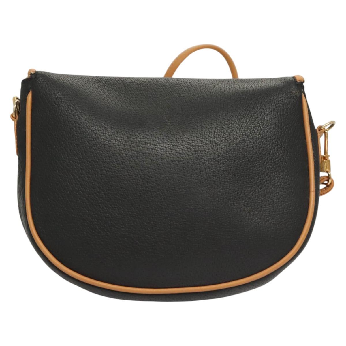 GUCCI Shoulder Bag Leather Black Gold Auth BA1437