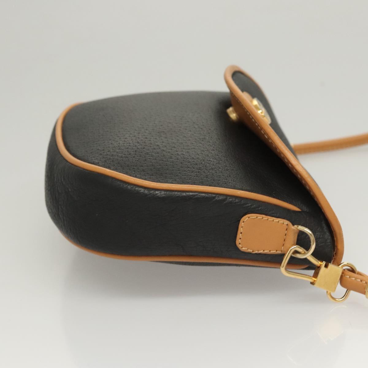 GUCCI Shoulder Bag Leather Black Gold Auth BA1437