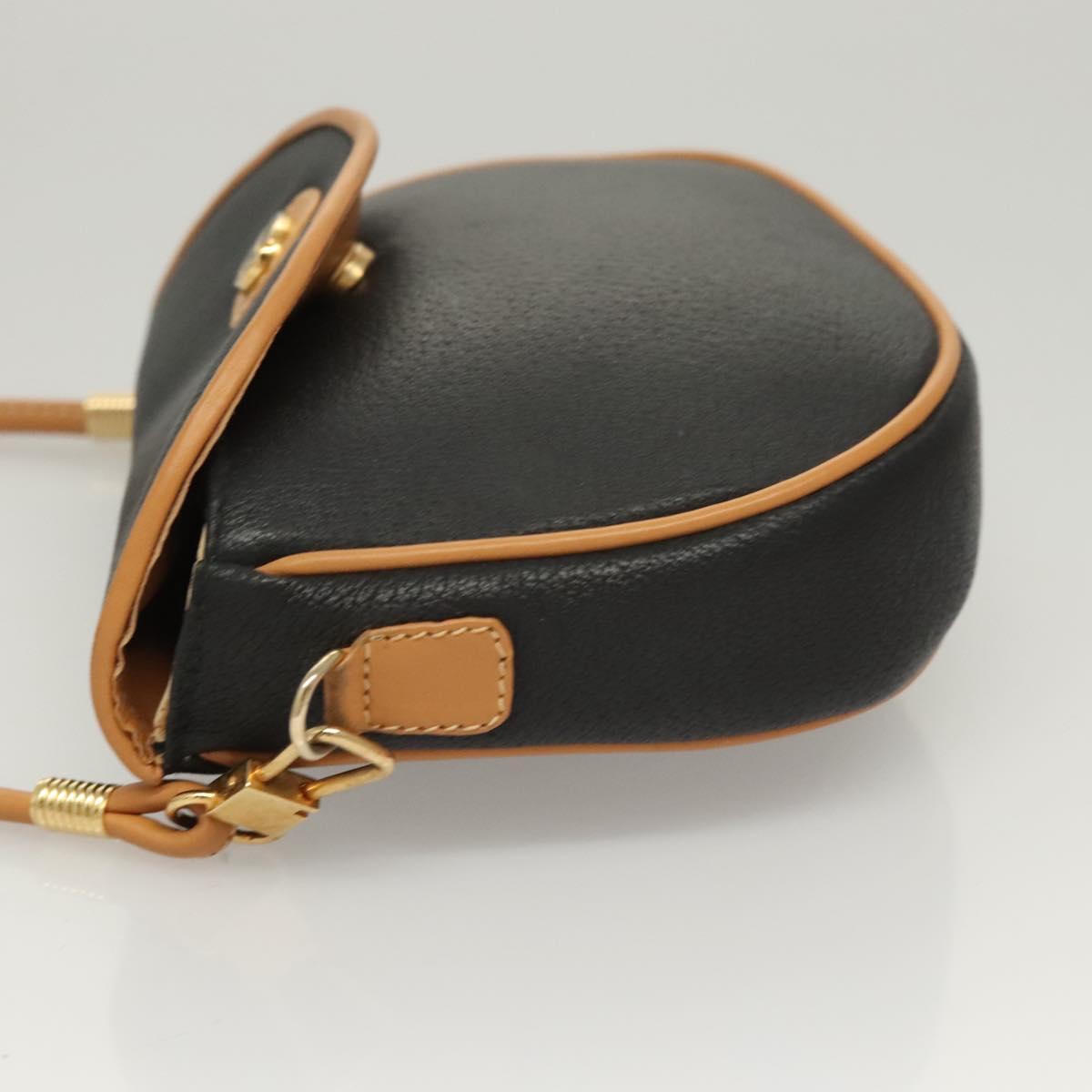 GUCCI Shoulder Bag Leather Black Gold Auth BA1437