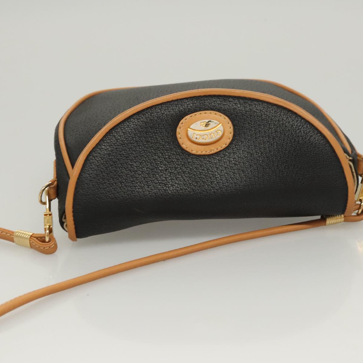 GUCCI Shoulder Bag Leather Black Gold Auth BA1437