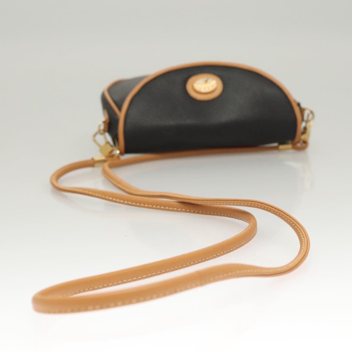GUCCI Shoulder Bag Leather Black Gold Auth BA1437
