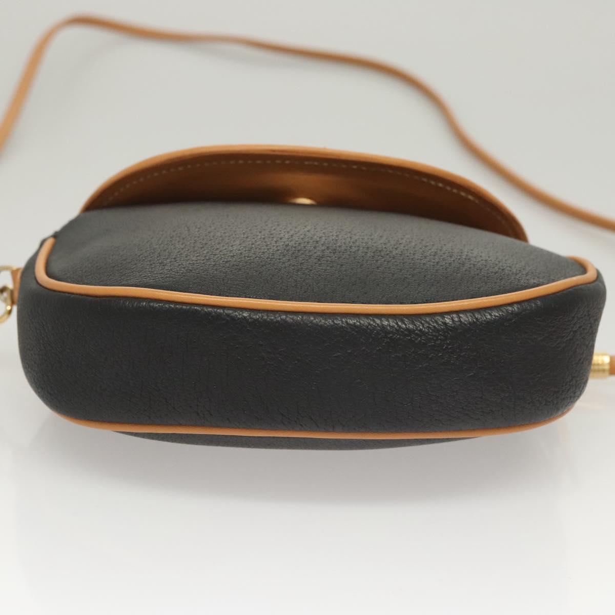 GUCCI Shoulder Bag Leather Black Gold Auth BA1437