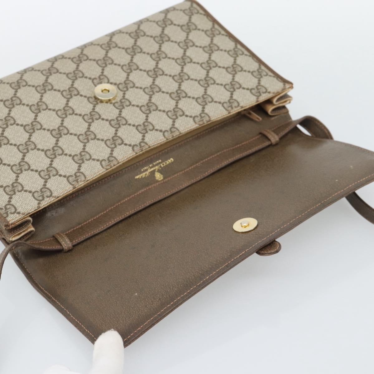 GUCCI GG Supreme Shoulder Bag PVC Beige Gold Auth BA14372