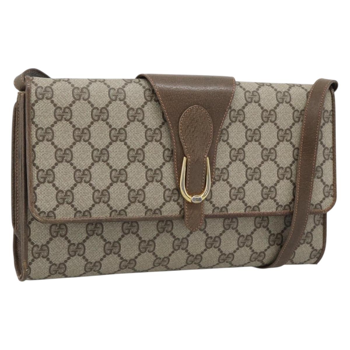 GUCCI GG Supreme Shoulder Bag PVC Beige Gold Auth BA14372