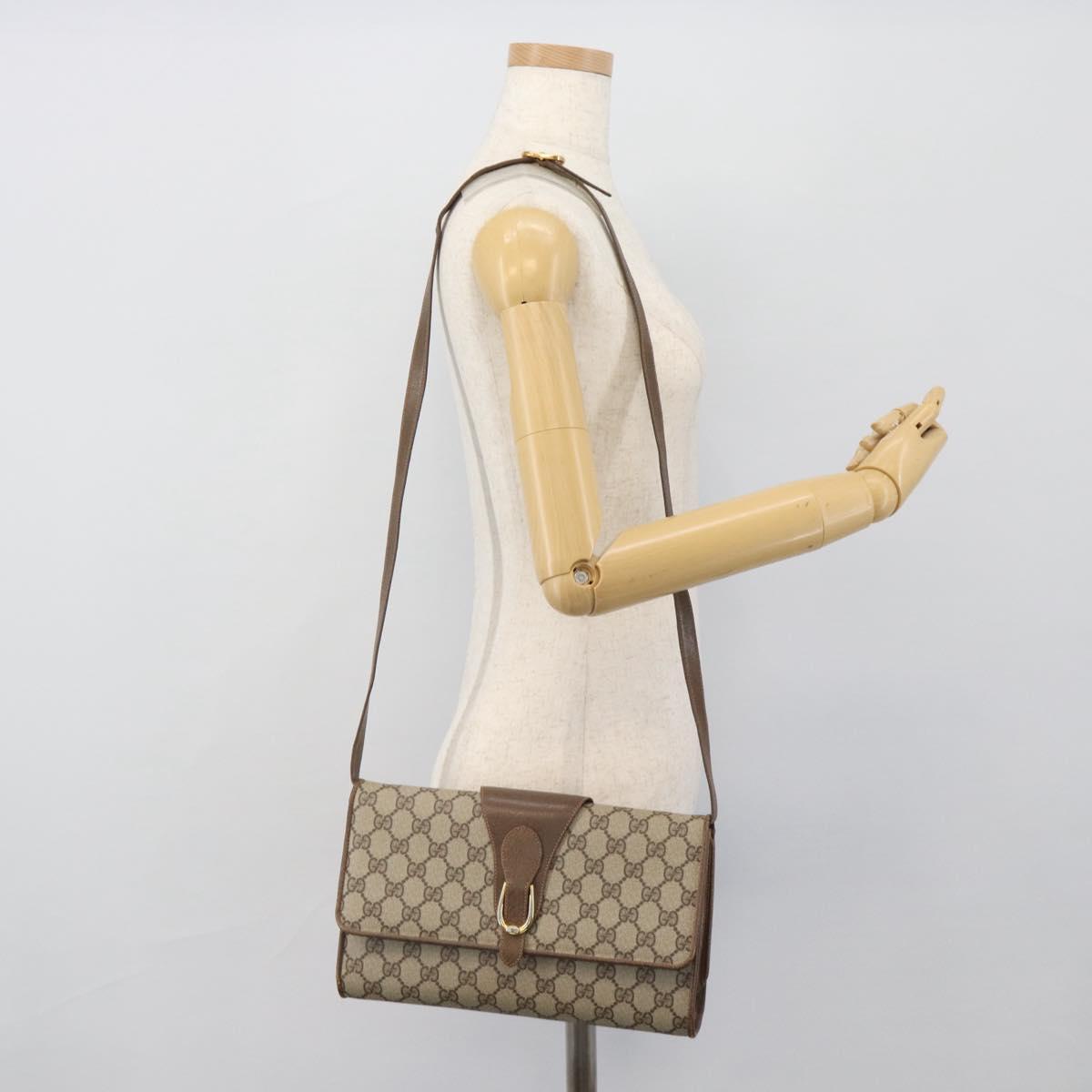 GUCCI GG Supreme Shoulder Bag PVC Beige Gold Auth BA14372