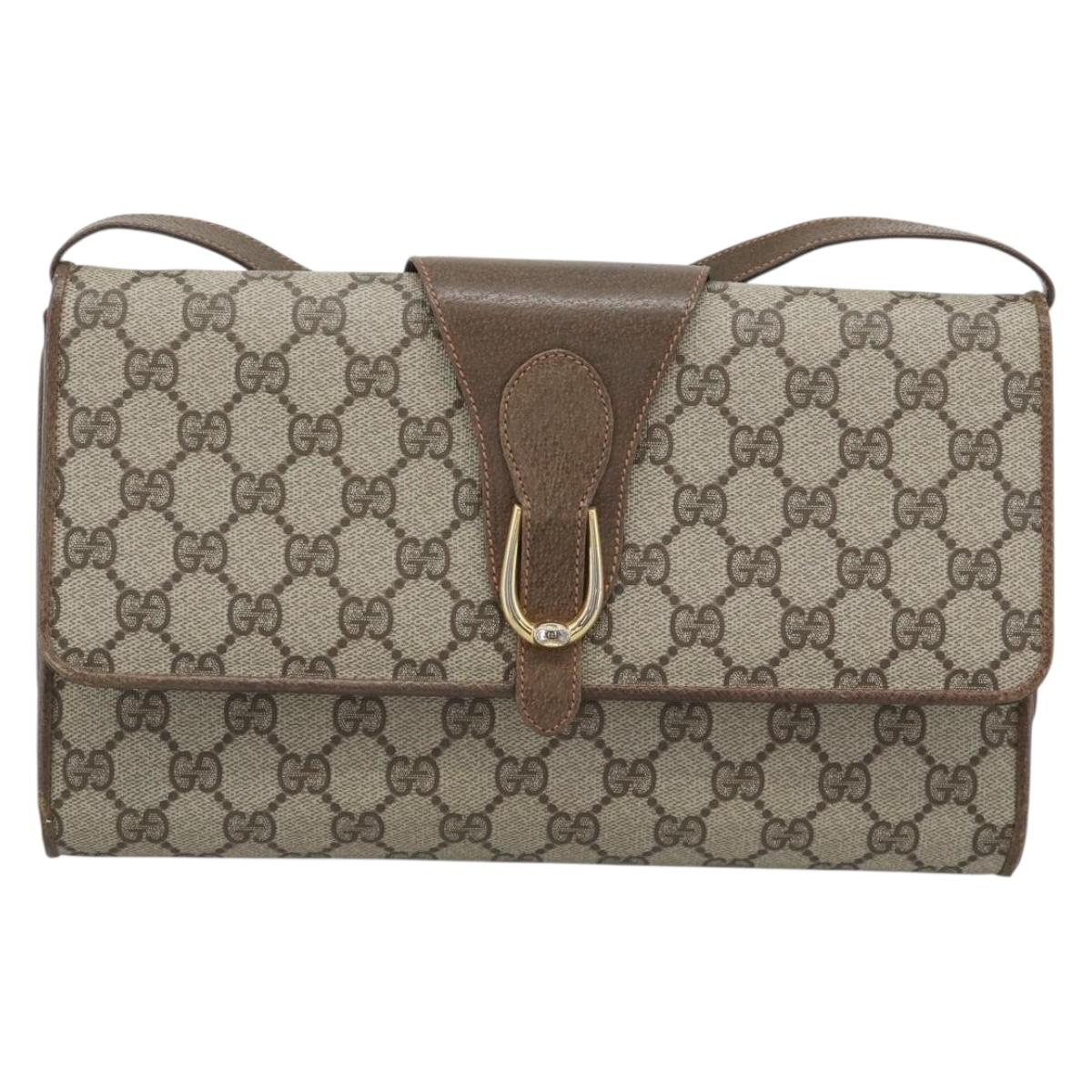 GUCCI GG Supreme Shoulder Bag PVC Beige Gold Auth BA14372