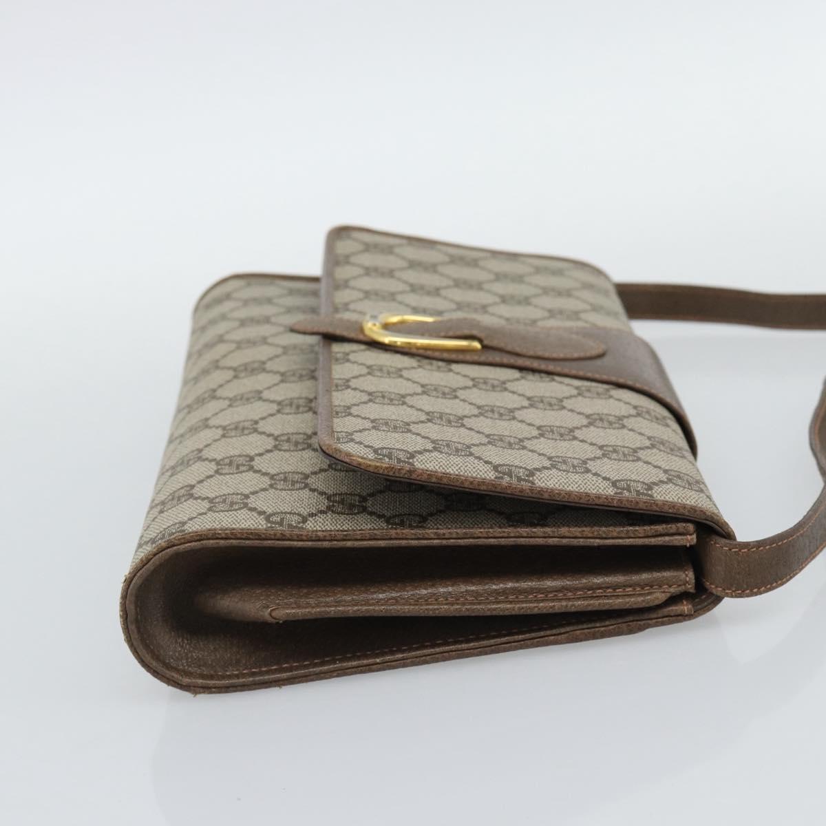 GUCCI GG Supreme Shoulder Bag PVC Beige Gold Auth BA14372