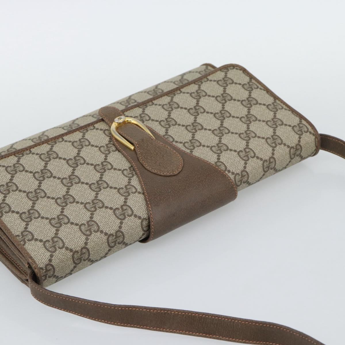 GUCCI GG Supreme Shoulder Bag PVC Beige Gold Auth BA14372