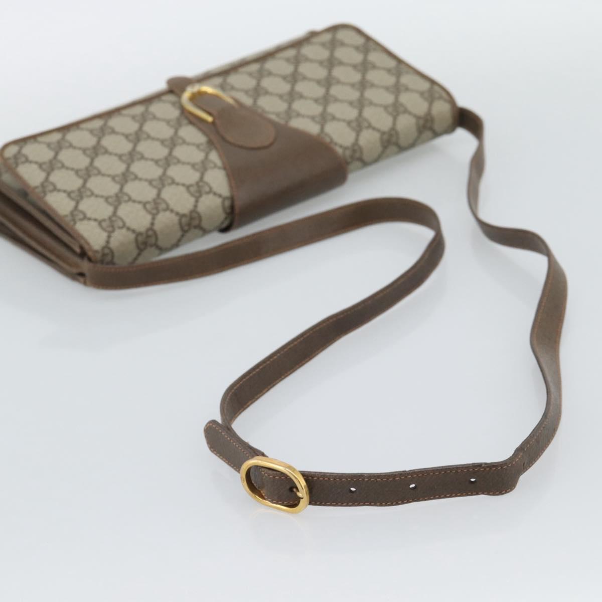GUCCI GG Supreme Shoulder Bag PVC Beige Gold Auth BA14372