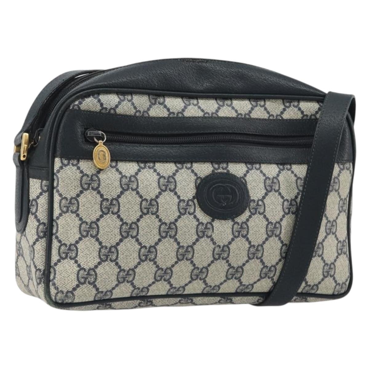 GUCCI GG Supreme Shoulder Bag PVC Navy Gold 001 56 0942 Auth BA14373