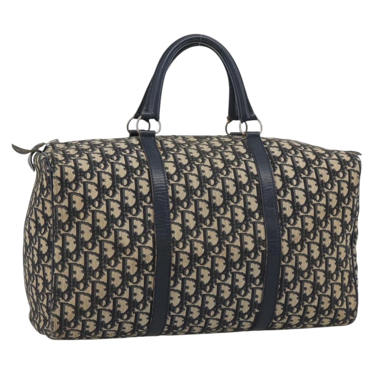 Christian Dior Trotter Canvas Boston Bag Navy Silver Auth BA14375