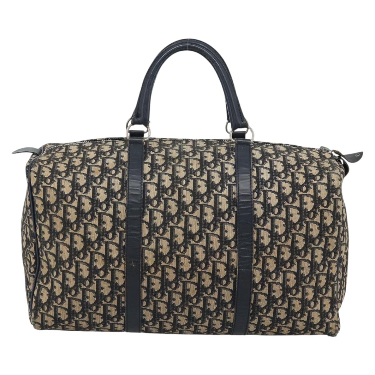 Christian Dior Trotter Canvas Boston Bag Navy Silver Auth BA14375