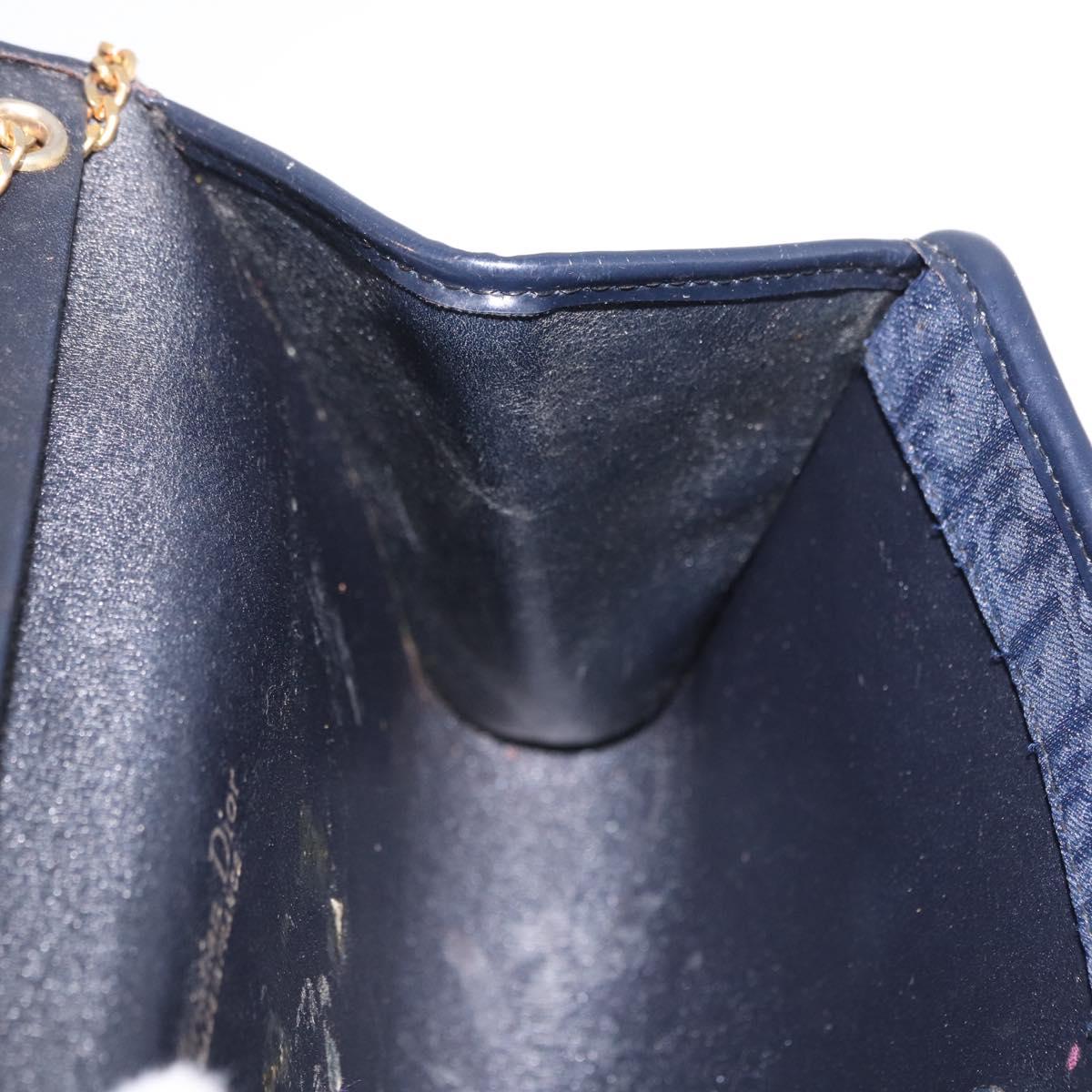 Christian Dior Trotter Canvas Chain Shoulder Bag Navy Gold Auth BA14376