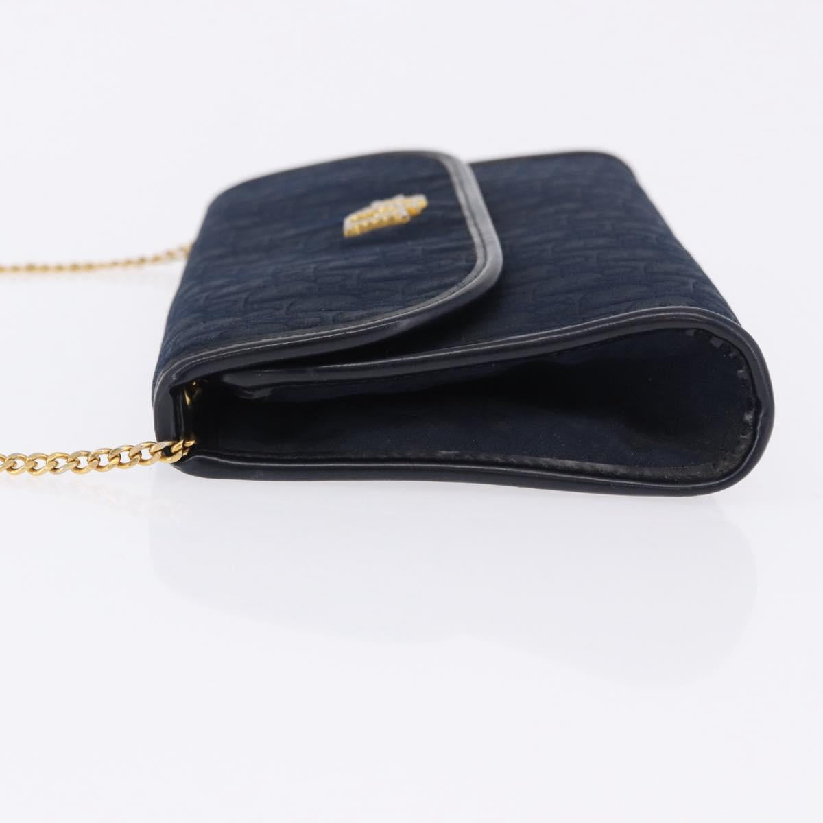 Christian Dior Trotter Canvas Chain Shoulder Bag Navy Gold Auth BA14376