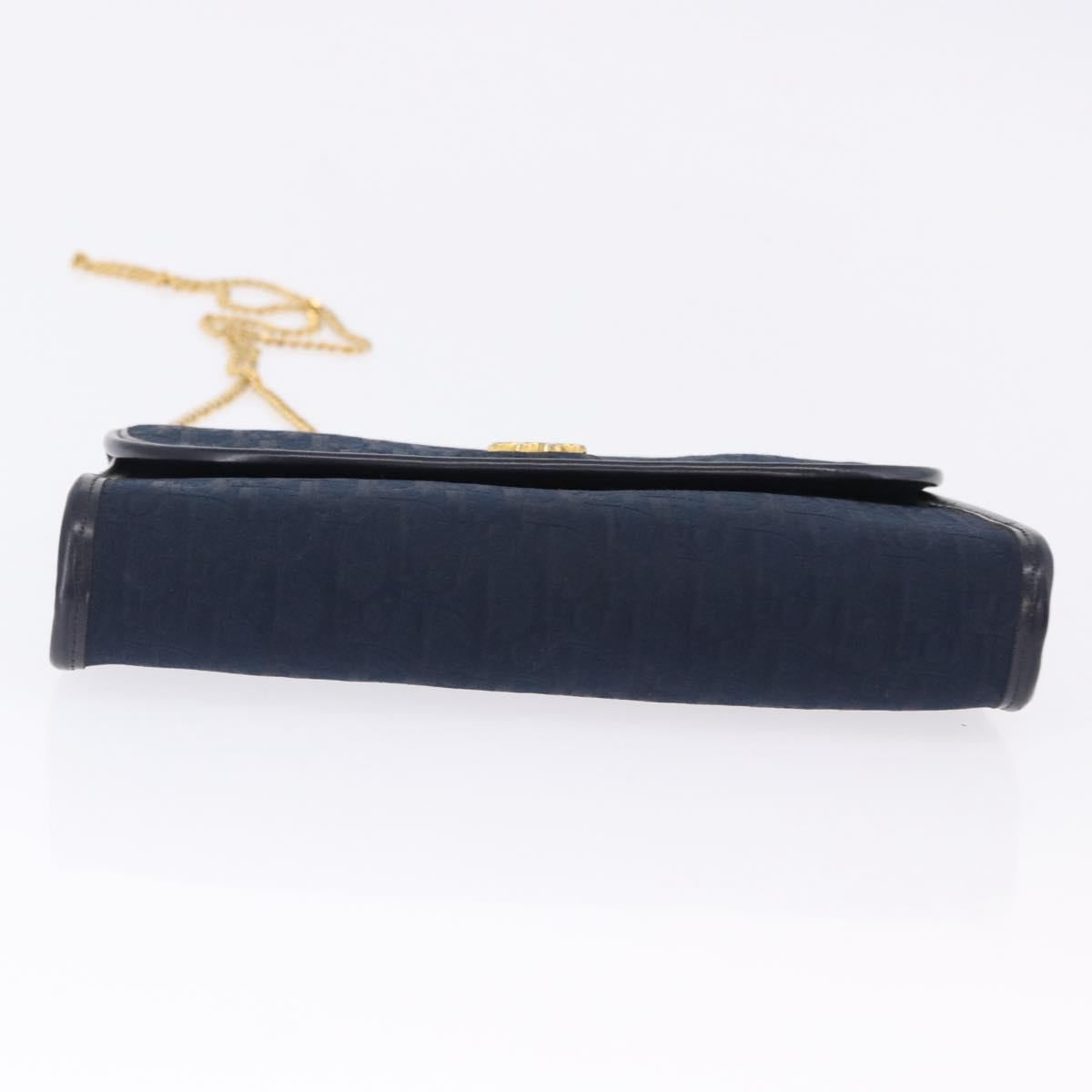 Christian Dior Trotter Canvas Chain Shoulder Bag Navy Gold Auth BA14376