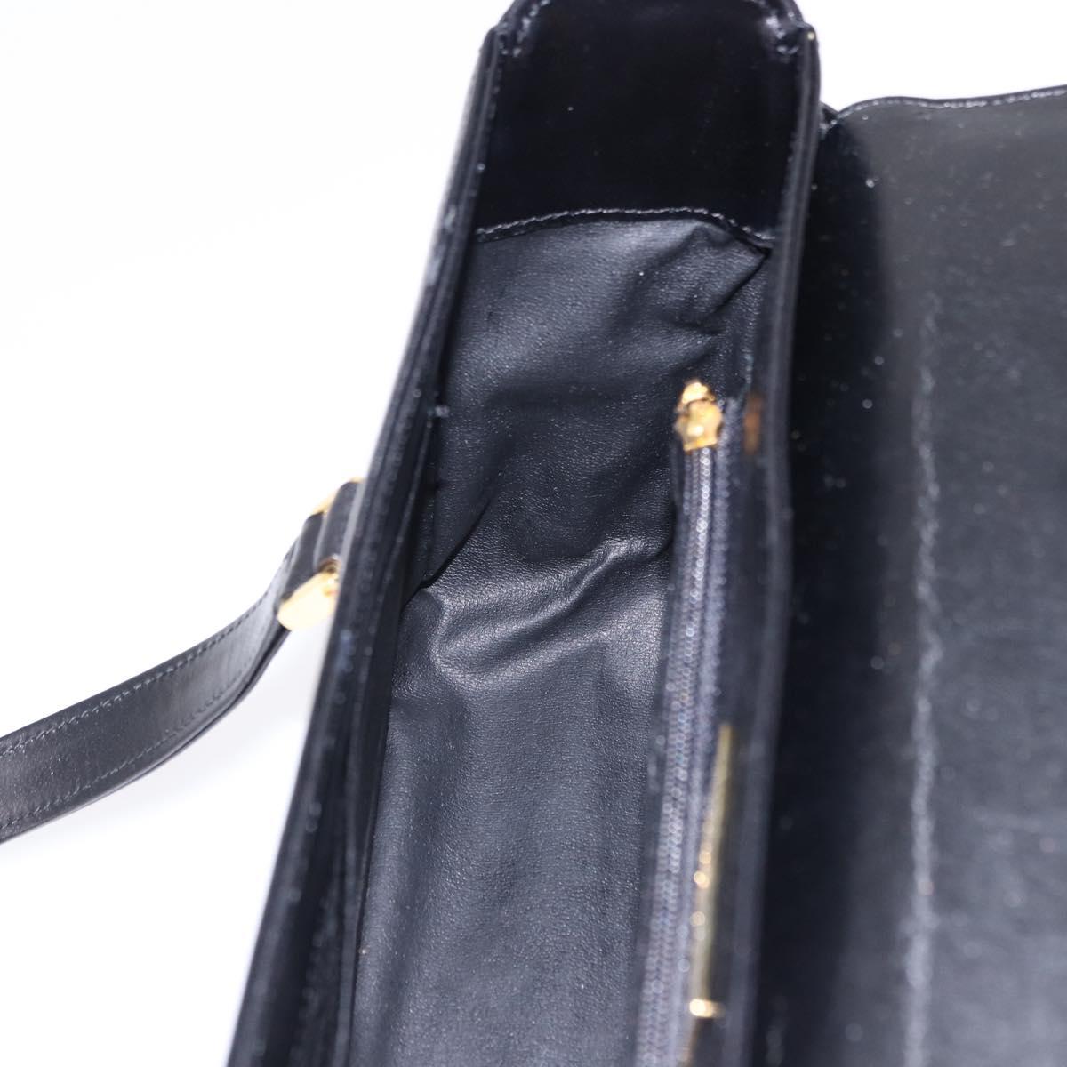 GIVENCHY Hand Bag Leather Black Gold Auth BA14377