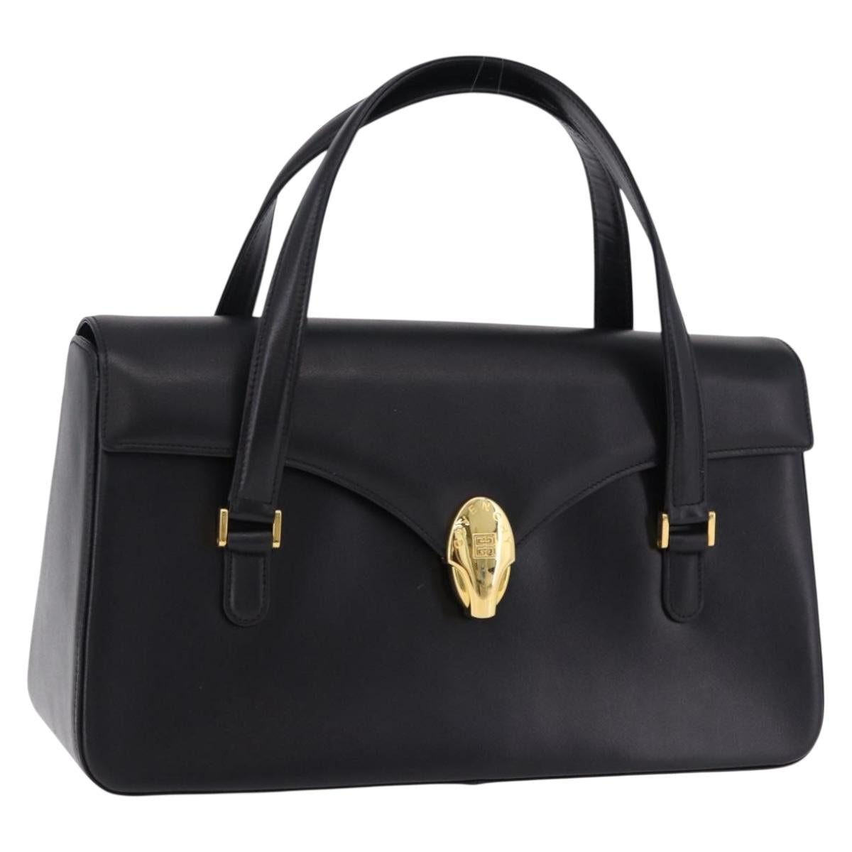 GIVENCHY Hand Bag Leather Black Gold Auth BA14377