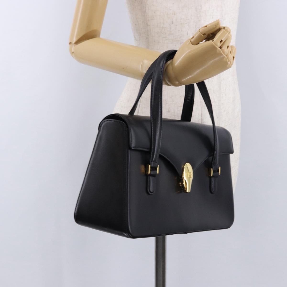 GIVENCHY Hand Bag Leather Black Gold Auth BA14377
