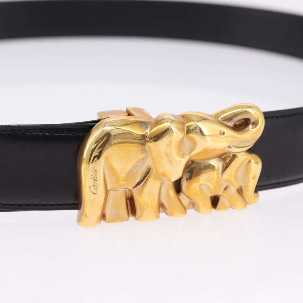 CARTIER Belt Leather 40.9"" Black Gold Auth BA14379