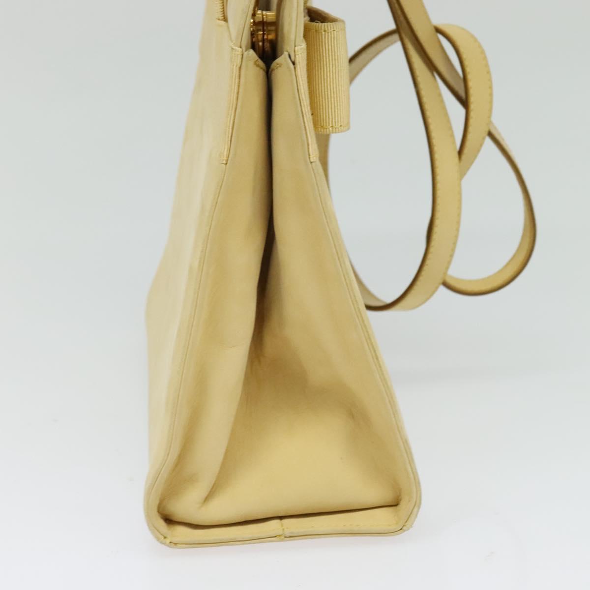 Salvatore Ferragamo Vala Hand Bag Suede Beige Gold Auth BA1438