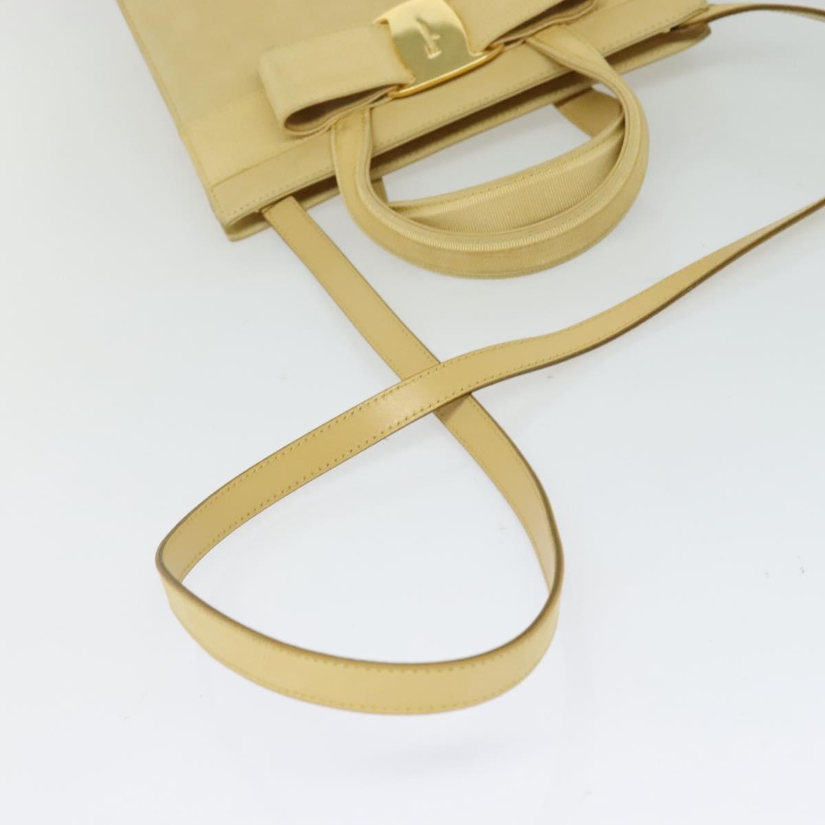 Salvatore Ferragamo Vala Hand Bag Suede Beige Gold Auth BA1438