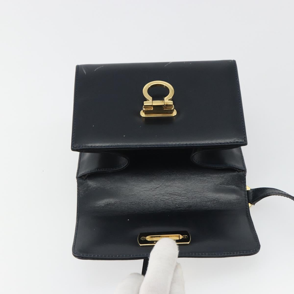 Salvatore Ferragamo Gancini Shoulder Bag Leather Navy Gold Auth BA14387