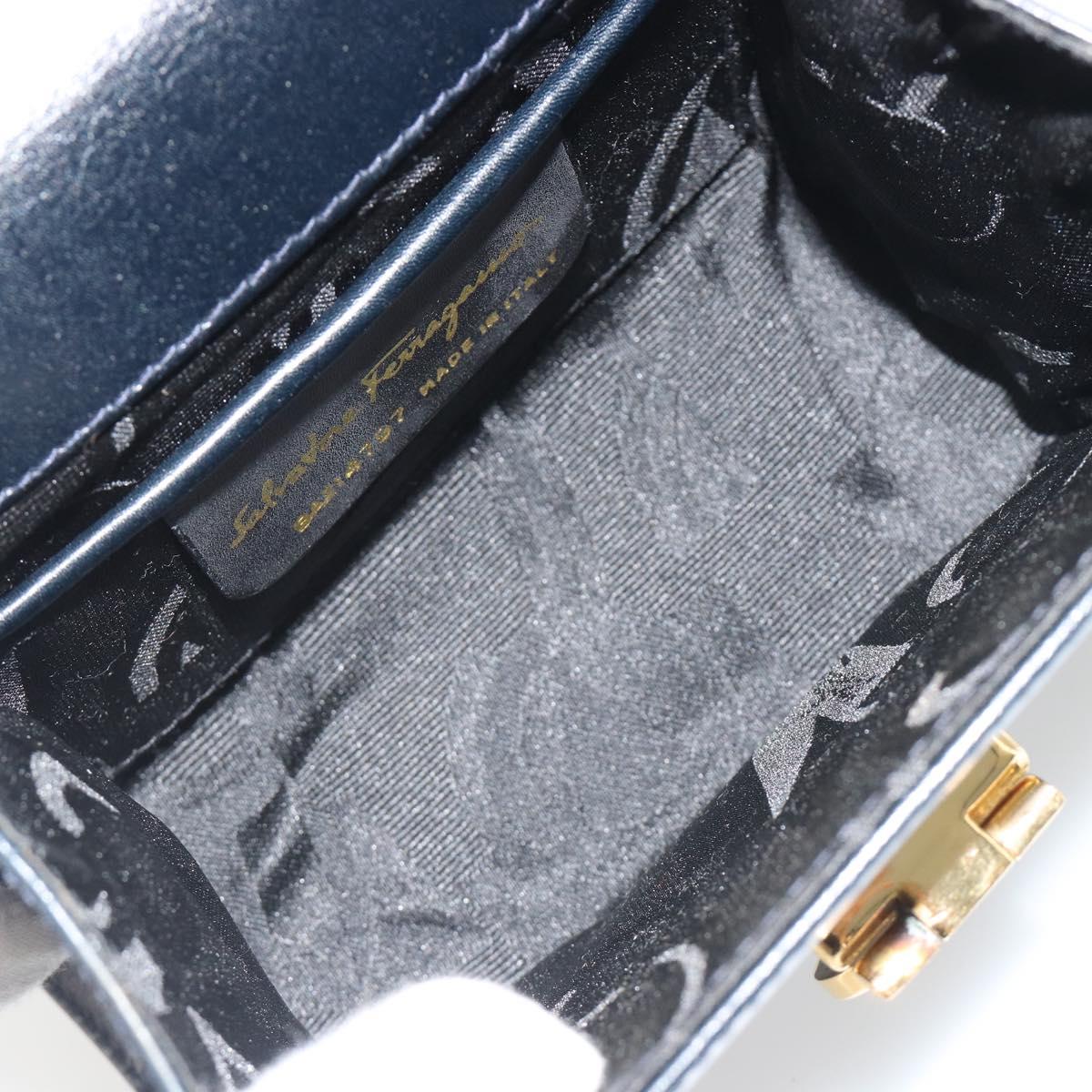 Salvatore Ferragamo Gancini Shoulder Bag Leather Navy Gold Auth BA14387