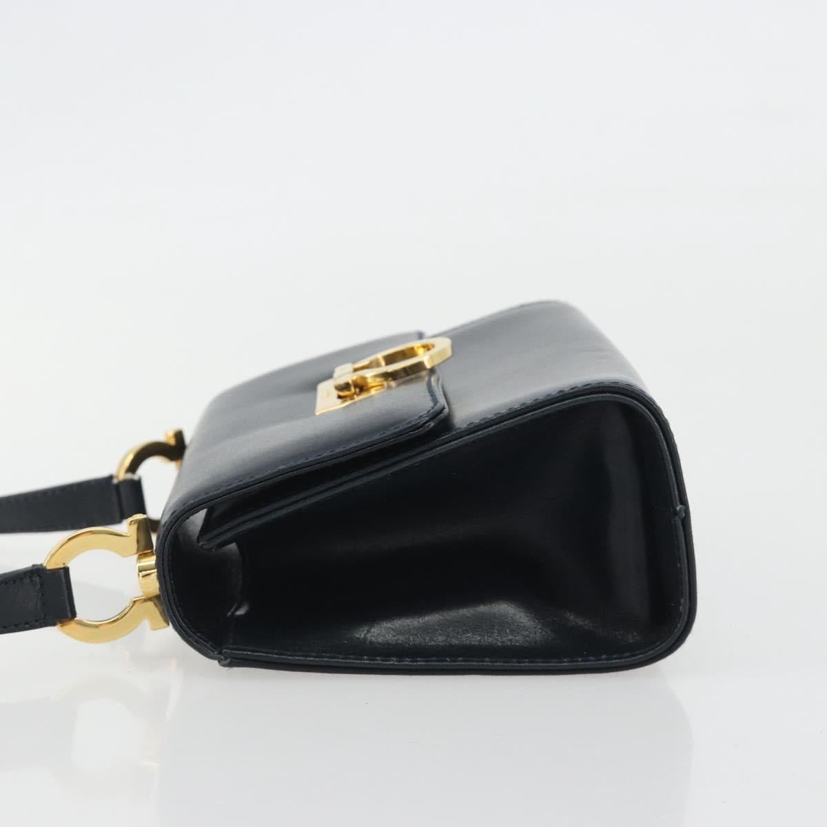 Salvatore Ferragamo Gancini Shoulder Bag Leather Navy Gold Auth BA14387