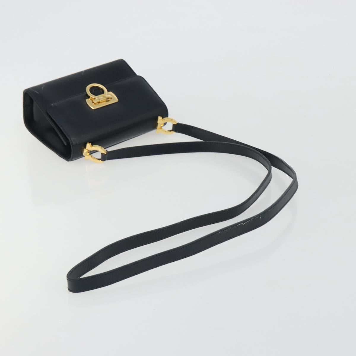 Salvatore Ferragamo Gancini Shoulder Bag Leather Navy Gold Auth BA14387