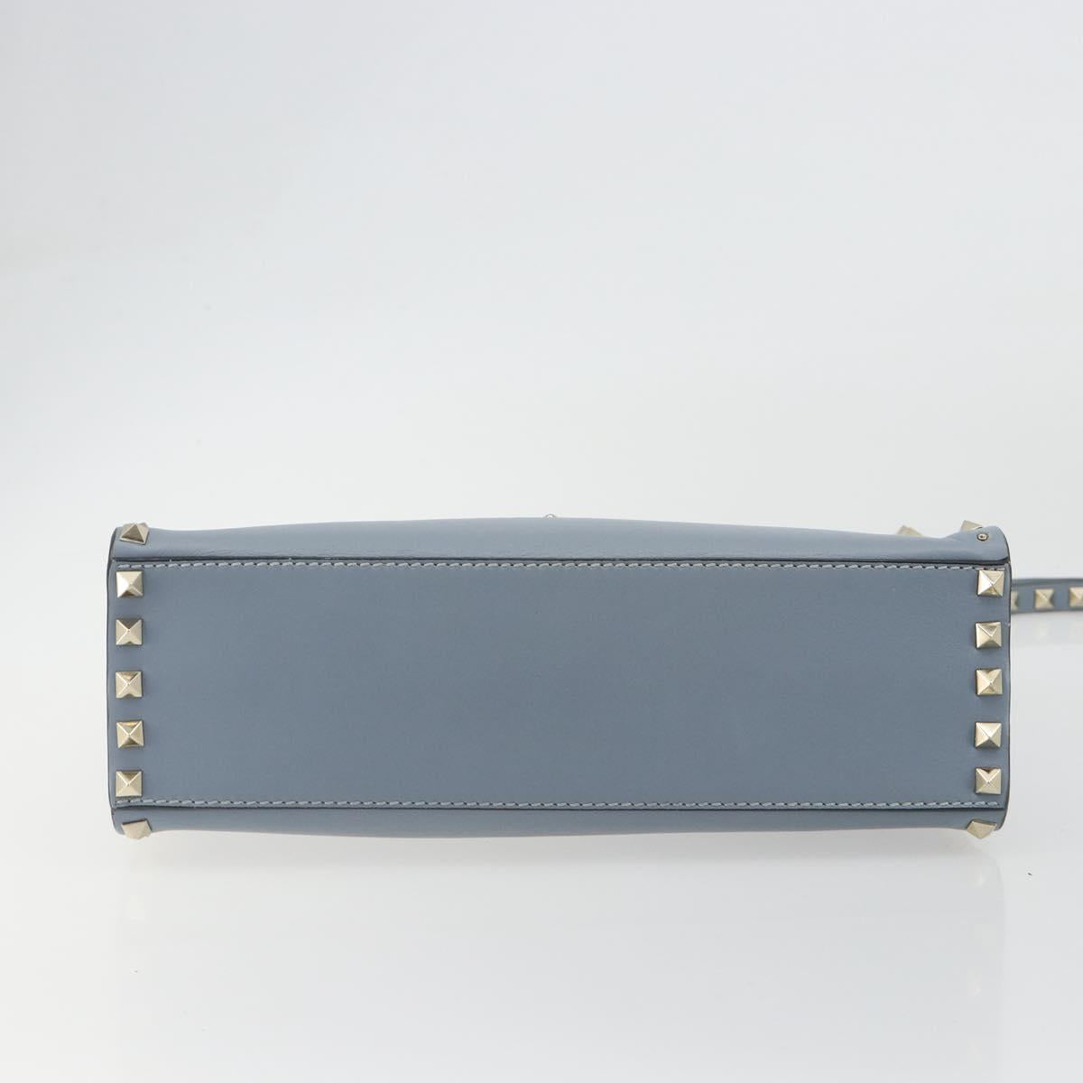 VALENTINO Rock Studs Hand Bag Leather 2way Light Blue Gold Auth BA14388
