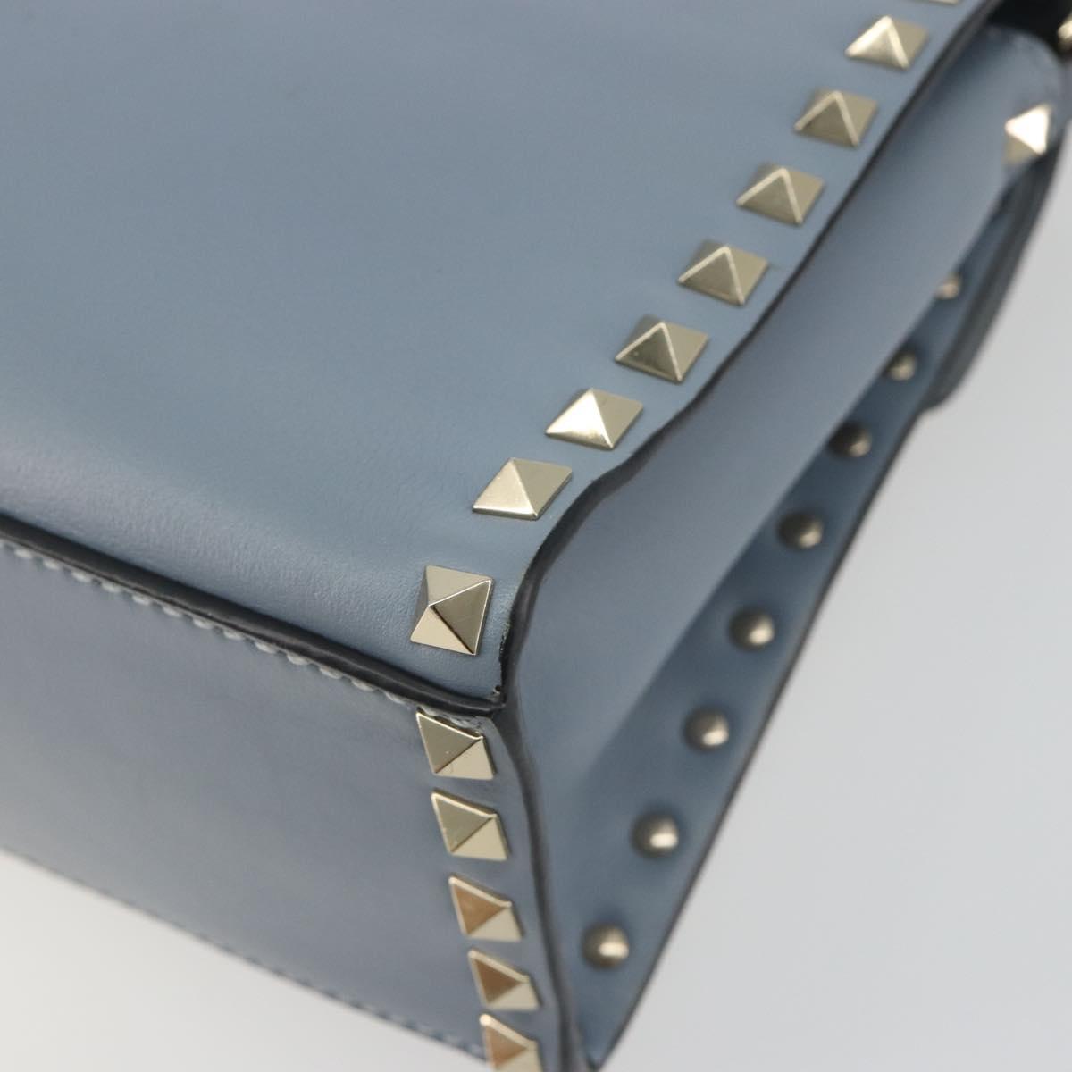 VALENTINO Rock Studs Hand Bag Leather 2way Light Blue Gold Auth BA14388