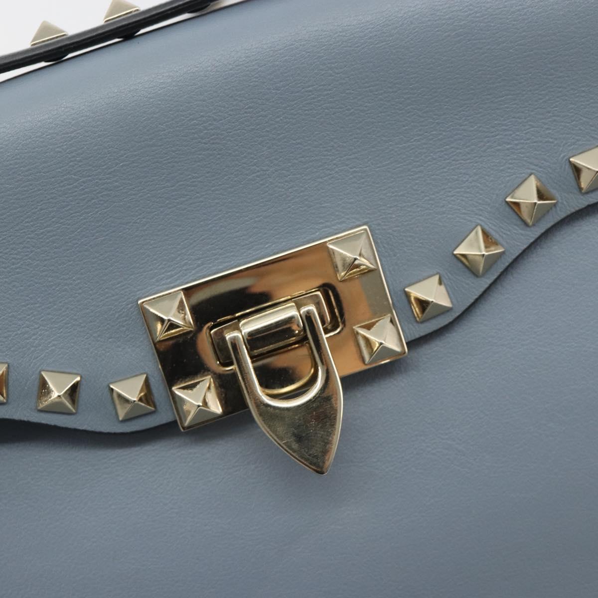 VALENTINO Rock Studs Hand Bag Leather 2way Light Blue Gold Auth BA14388