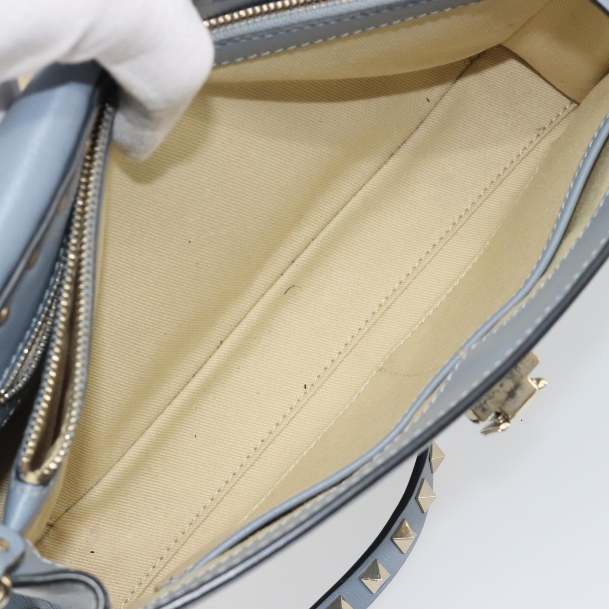 VALENTINO Rock Studs Hand Bag Leather 2way Light Blue Gold Auth BA14388