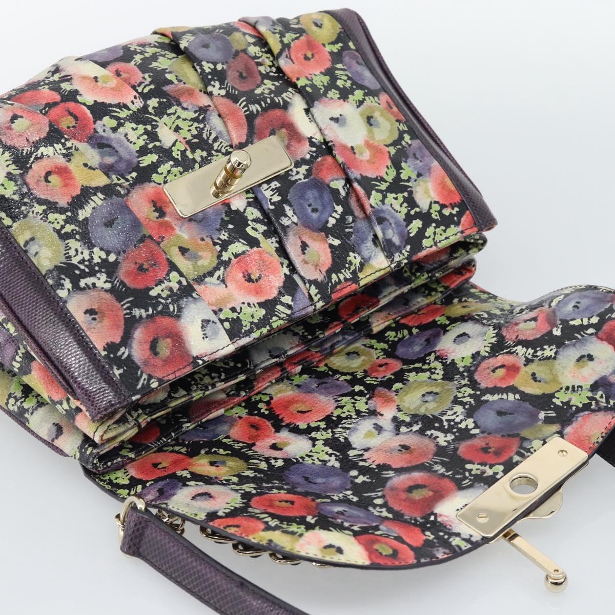 BALLY Hand Bag Leather Purple Gold Auth BA14389A