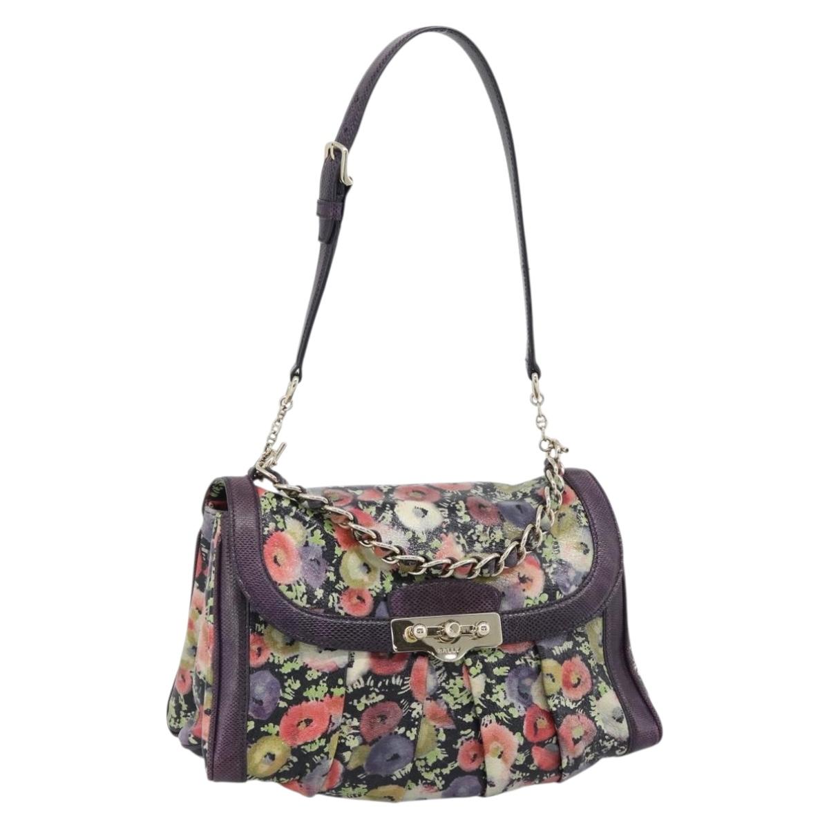 BALLY Hand Bag Leather Purple Gold Auth BA14389A
