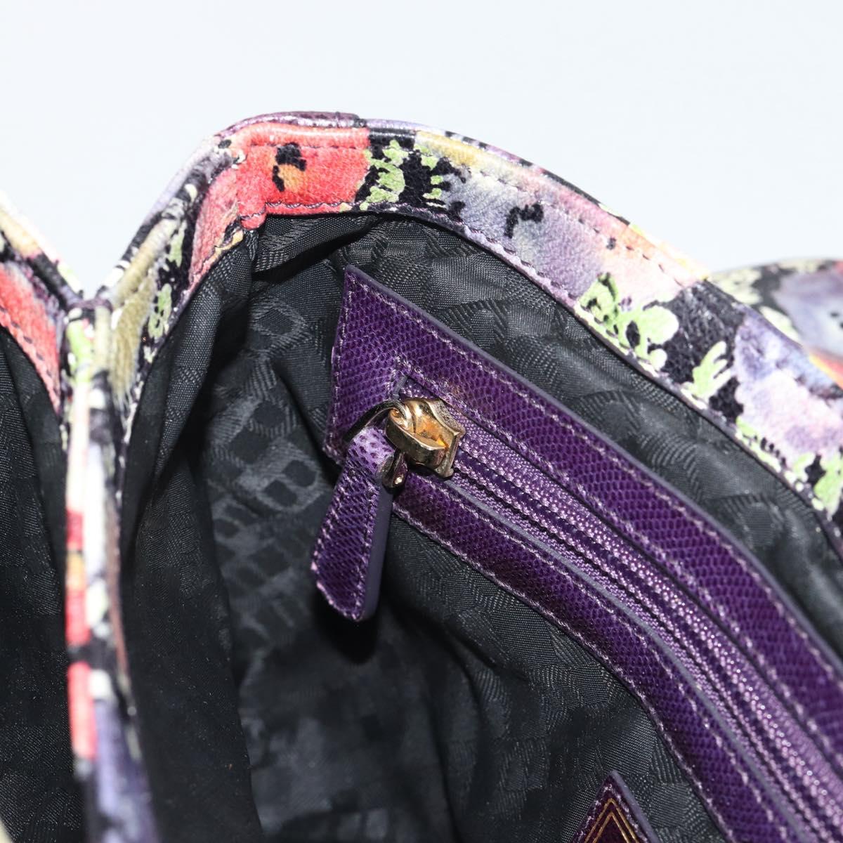 BALLY Hand Bag Leather Purple Gold Auth BA14389A