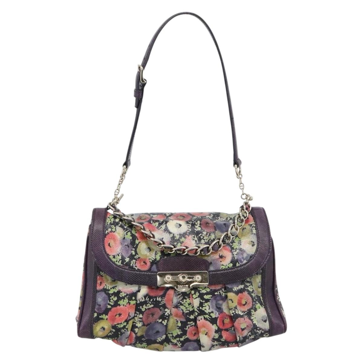 BALLY Hand Bag Leather Purple Gold Auth BA14389A