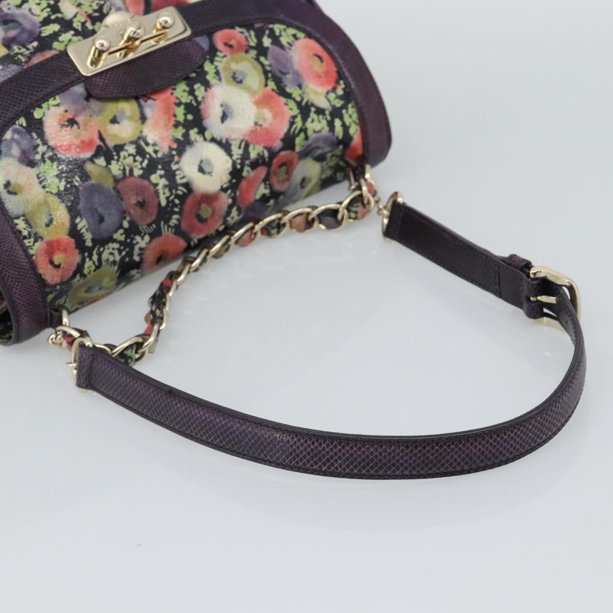 BALLY Hand Bag Leather Purple Gold Auth BA14389A