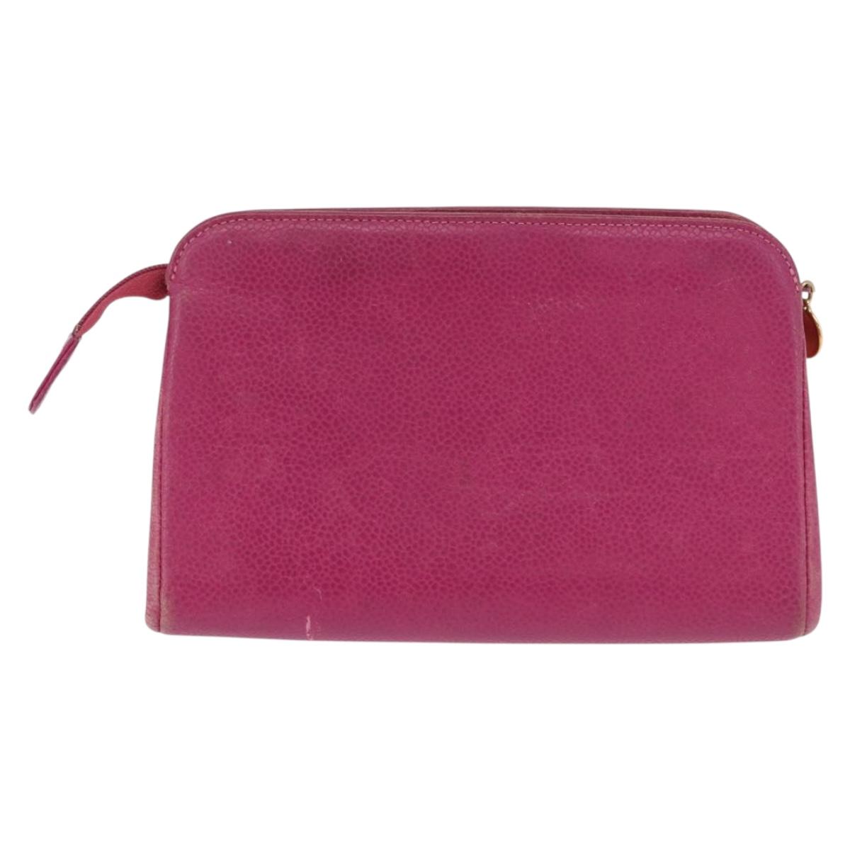CHANEL COCO Mark Pouch Caviar Skin Pink Gold CC Auth BA14390A