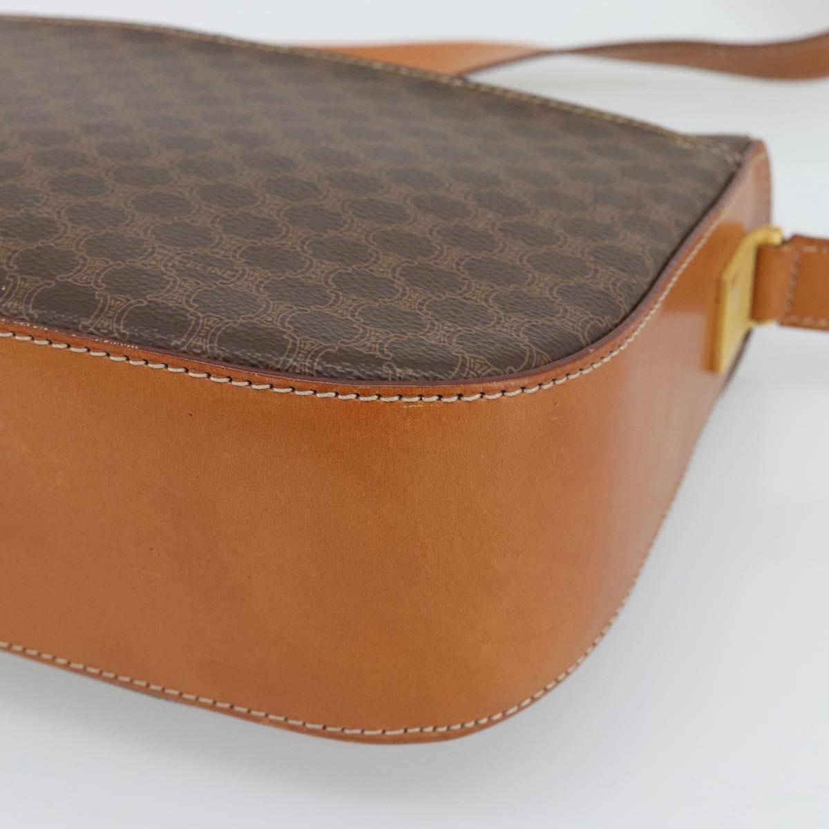 CELINE Macadam Canvas Shoulder Bag PVC Leather Brown Gold Auth BA14393