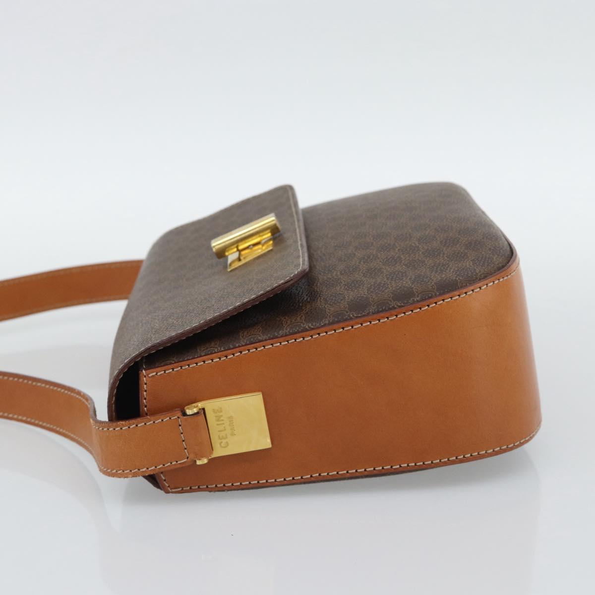 CELINE Macadam Canvas Shoulder Bag PVC Leather Brown Gold Auth BA14393