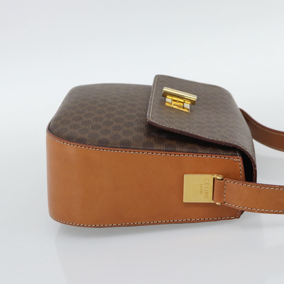 CELINE Macadam Canvas Shoulder Bag PVC Leather Brown Gold Auth BA14393