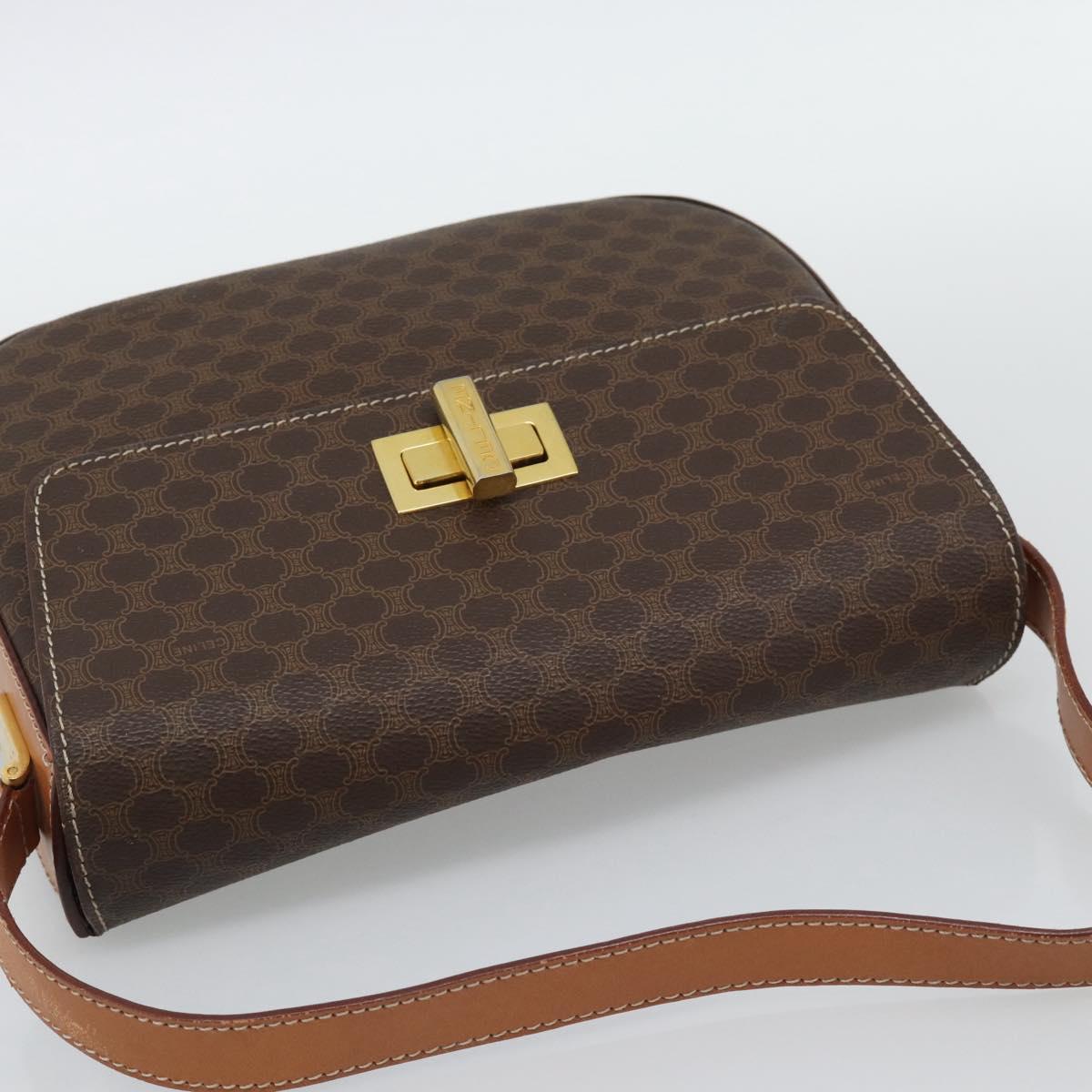 CELINE Macadam Canvas Shoulder Bag PVC Leather Brown Gold Auth BA14393